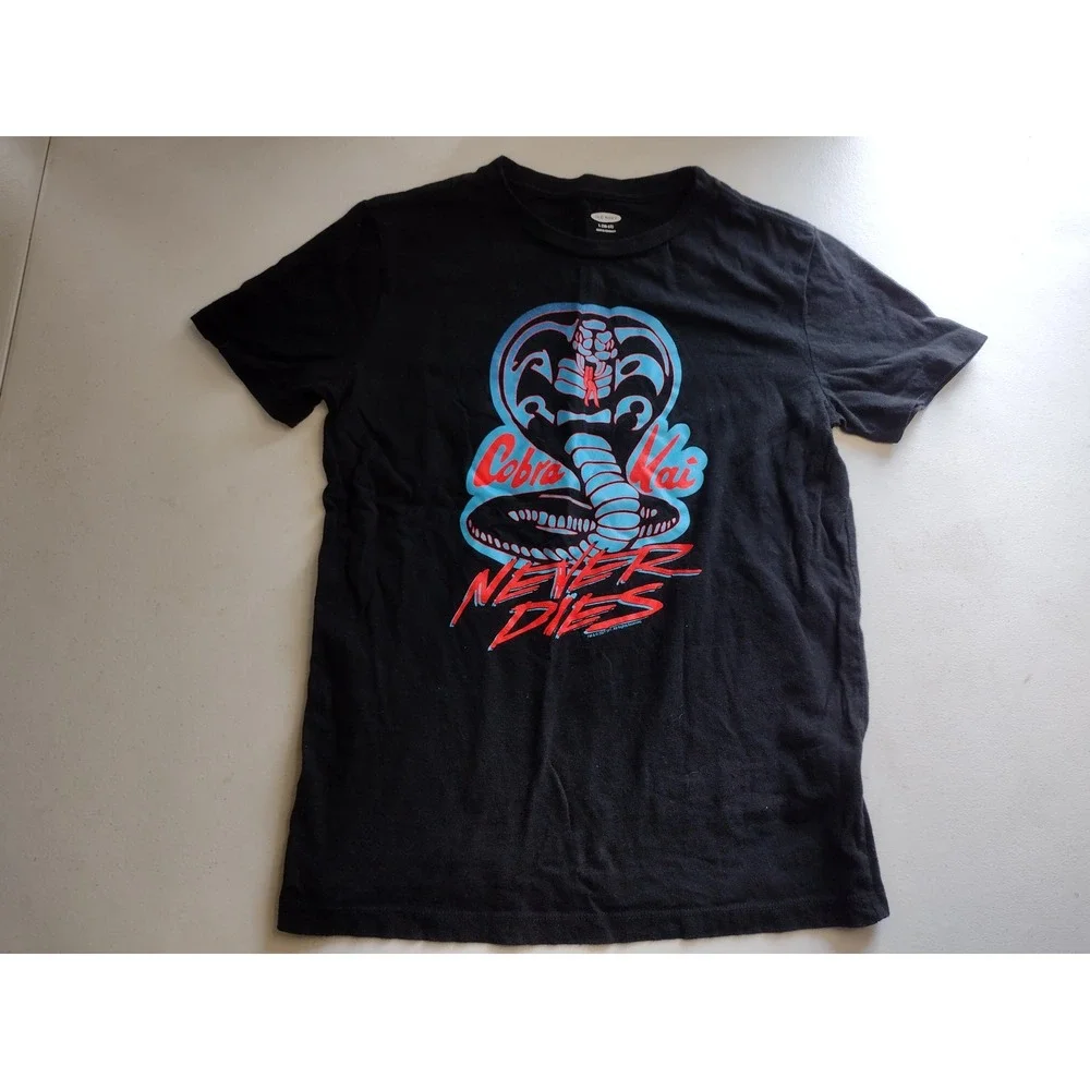 Old Navy‎ Cobra Kai Never Dies Graphic Tee Black Boys Large 10-12 Short Sleeve